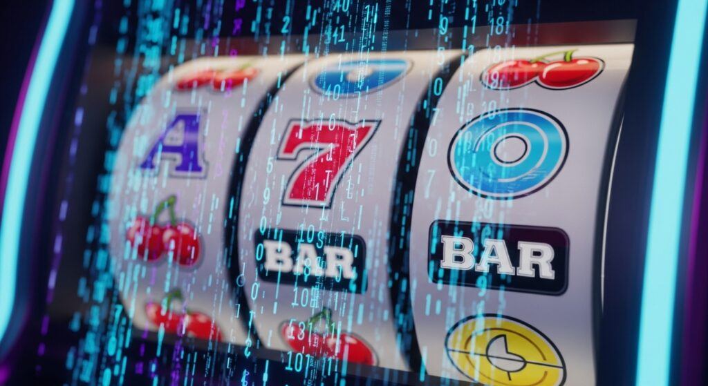 Diagram-style view of online slot RNG generating numbers behind spinning reels