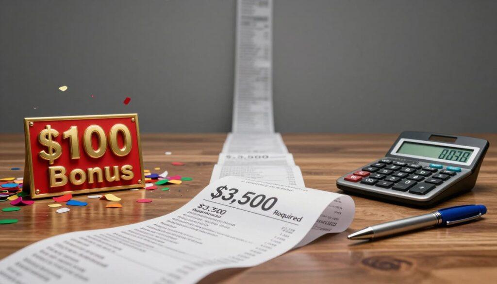 Visual comparison between casino bonus amount and large wagering requirement