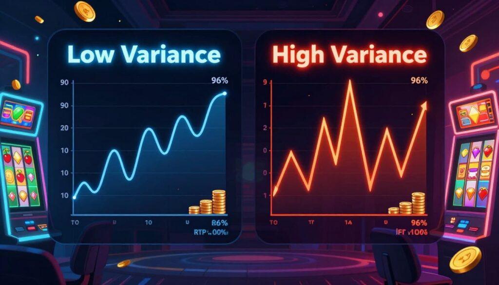RTP and variance chart showing low vs high volatility