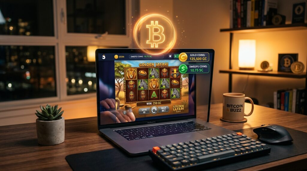 bitcoin sweepstakes casinos interface with gold coins and sweeps coins