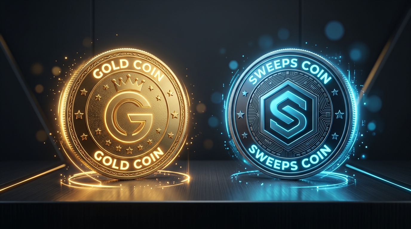 Illustration of the dual-currency system used on sweepstakes platforms.